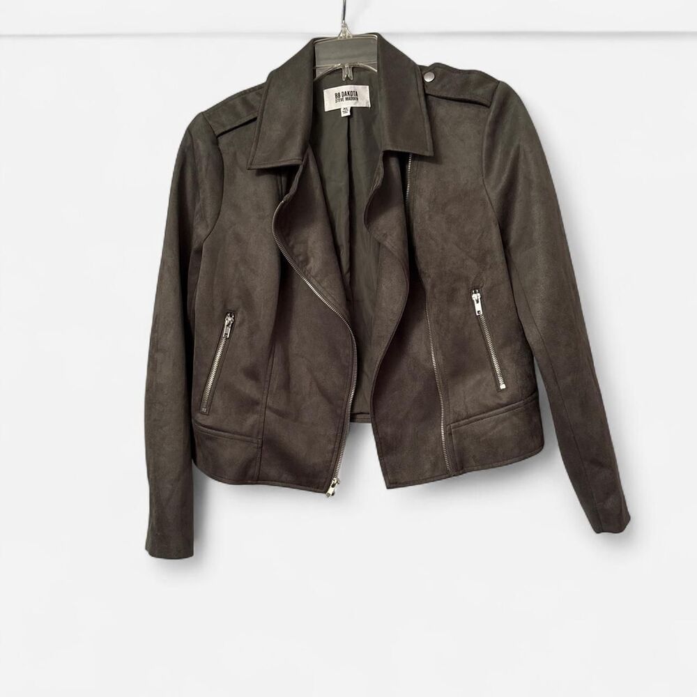 BB Dakota Sz XL Olive Green faux suede moto leather jacket XL